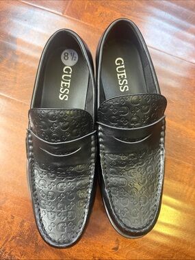GUESS Black Embossed Leather Penny Loafers